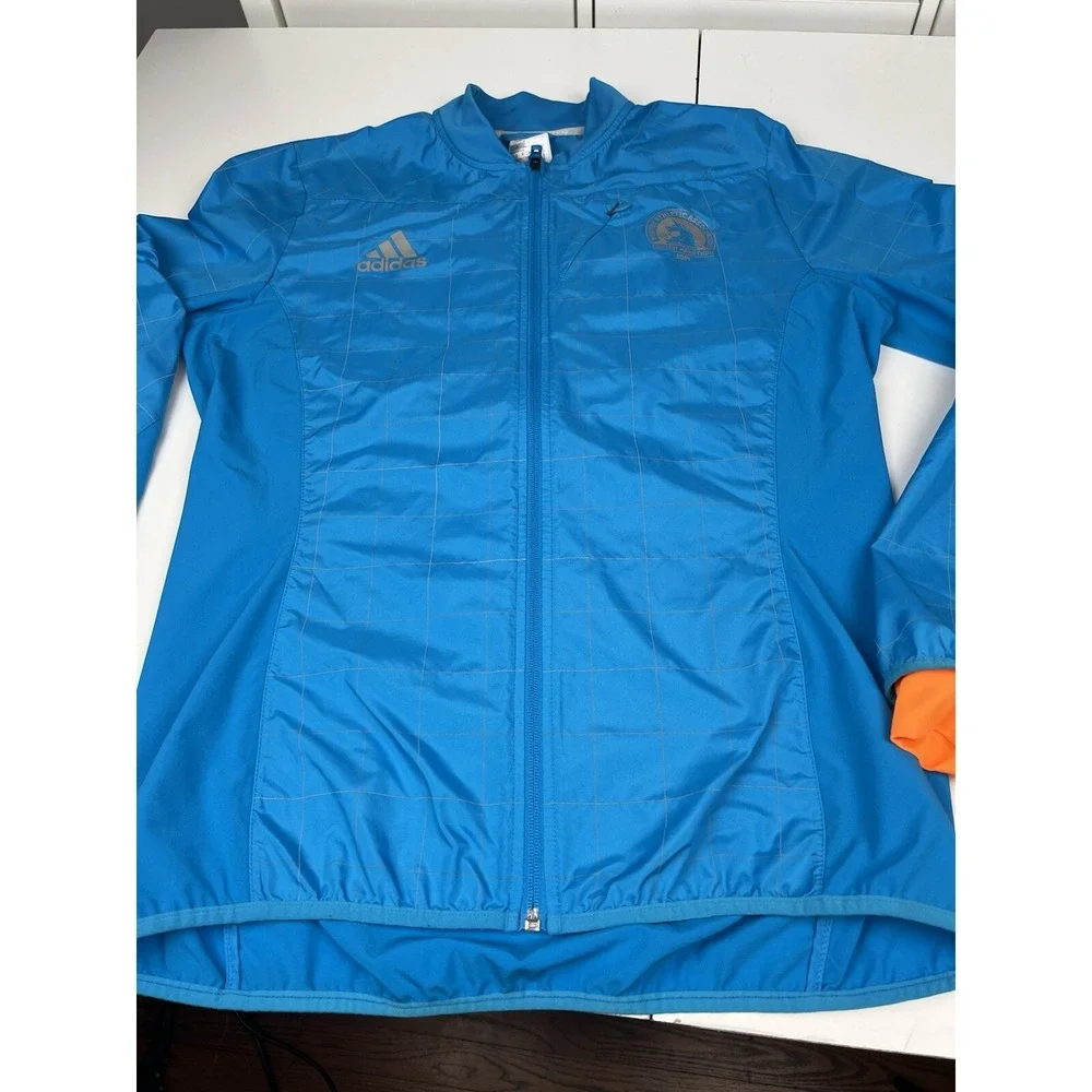 Adidas Running Boston Marathon 2014 Blue Reflective Zip Wind Jacket Men's M